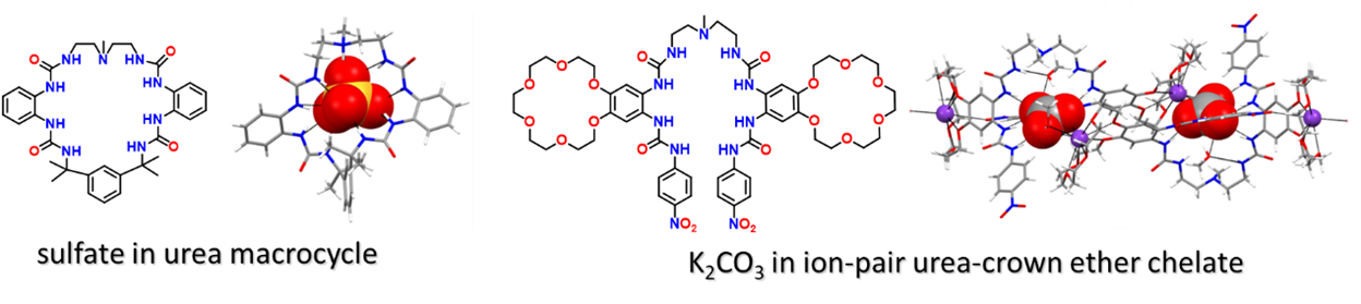 Sulfate in urea macrocycle, K2C03 in ion-pair urea-crown ether chelate